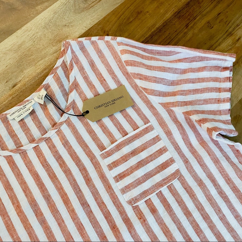 Christian Soriano Striped Linen Short Sleeve Shirt